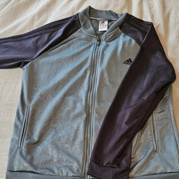 Adidas Floral Bomber Jacket Women's Size XL/Men's L Three Stripe Sleeve - Picture 3 of 7